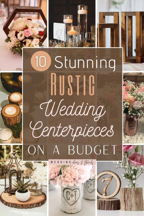 You want to stand out at your country-themed wedding, but your budget might not allow for extravagant floral displays. With these 10 amazing rustic wedding decorations, your guests will think you spent tons of money. From lantern and mason jars with floral arrangements to farmhouse wood centerpieces and tree stumps candle holders. Here are 10 country rustic wedding centerpieces on a budget that will help you find inspiration for your wedding table design. Country Glam Wedding, Wedding Centerpieces On A Budget, Wedding Guest Table Decor, Centerpieces On A Budget, Thrifty Wedding, Country Wedding Centerpieces, Country Rustic Wedding, Country Glam, Wedding Guest Table