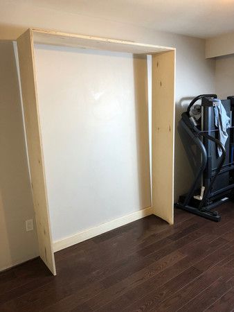 DIY Murphy Bed (without expensive hardware) Fold Up Wall Bed, Bedroom Into An Office, Cheap Murphy Bed, Wall Bed Diy, King Murphy Bed, Murphy Bed Couch, Diy Pull Out Shelves, Murphy Bed Frame, Diy Murphy Bed