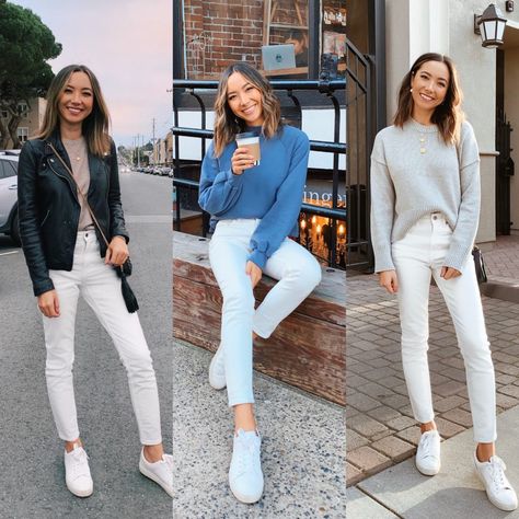 In Style 2023, White Jeans Outfit Spring, White Jeans Outfit Winter, Life With Jazz, How To Wear White Jeans, White Jeans Winter, White Jeggings, Straight Leg Jeans Outfits, White Pants Outfit