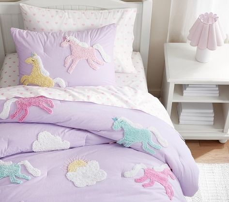 Kids Quilts | Pottery Barn Kids Girls Duvet Cover, Room Decor For Girls Bedrooms, Unicorn Bedding Girl Rooms, Toddler Girl Unicorn Bedroom, Pastel Toddler Girl Room, Unicorn Room Decor Kids Girls Bedroom, Toddler Unicorn Room, Rainbow And Unicorn Bedroom, Kids Unicorn Bedroom