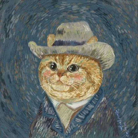 "Vincent van Kot" Seni Pastel, Cute Cat Illustration, Arte Van Gogh, Art Parody, Van Gogh Art, Arte Obscura, Arte Inspo, Art Collage Wall, Cat Painting