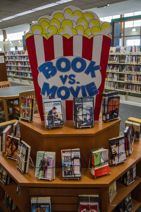 https://flic.kr/p/zjoH6a | Book versus Movie | Lester Public Library, Two Rivers, Wisconsin Bookshop Display Ideas, Get Caught Reading, Library Summer Display, Bookstore Decor Ideas, Book Store Display, Book Shop Ideas, May Library Displays, Library Ideas For School, Bookstore Display Ideas