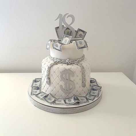 Money Cakes Ideas, 18th Birthday Cake Money, Money Cake Ideas For Women, 21st Birthday Cake Black And White, Money Bag Cake Birthday, Designer Cake For Men, Money Bday Cake, Cake With Money Design, Cake Money Design