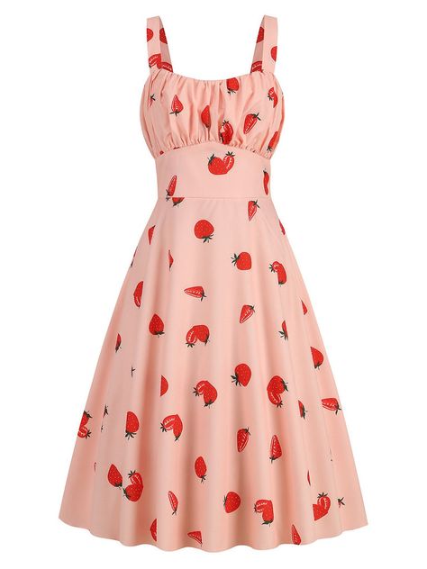 Strawberry Clothing, Tank Pattern, Cherry Print Dress, Summer Tank Dress, Tank Dresses, Strawberry Dress, Vintage Cherry, Funky Outfits, High Waist Dress