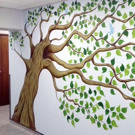 Sultan Decorators Ltd on Instagram: “An ARTIST on our books - the eminent @jivesart is an amazing mural painter. This is one of his recent works over at The Radiology unit at…” Trees Wall Painting, Tree On Wall Painted, Hospital Mural Wall Art, Book Wall Mural, Paper Tree On Wall, Mural Trees, Library Tree, Tree Wall Painting, Mural Art Design