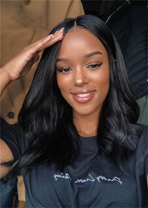 Middle Parted Natural Straight Wavy Human Hair African American Wigs 16 Inches Balayage Medium, Blond Rose, Honey Balayage, Middle Part Hairstyles, Sew In Hairstyles, Brazilian Hair Bundles, Aesthetic Brown, African American Wigs, Brazilian Straight Hair