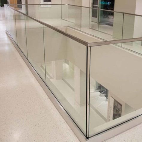 Modern Glass Handrail, Glass Railing Balcony Interior, Glass Railing Stairs Stainless Steel, Stainless Steel Glass Railing, Balcony Steel Glass Railing Design, Glass Railings Balcony, Glass Handrail Balcony, Interior Glass Railing, Glass Railing Balcony