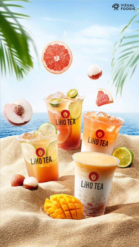 LiHO TEA SUMMER CAMPAIGN on Behance Summer Drinks Creative Ads, Drink Banner Design Ideas, Summer Cosmetics Design, Summer Advertising Design, Summer Ads Design, Summer Campaign Design, Summer Campaign Advertising, Summer Drink Photography, Drink Design Ideas