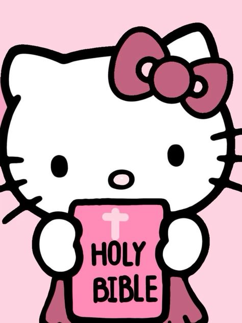 cute pink hello kitty holding a bible