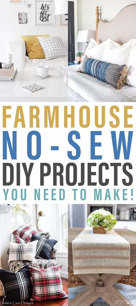 Farmhouse No Sew DIY Projects You Need To Make! If you are like me and not to fabulous with the Sewing Machine... these projects are for you! Get totally finished awesome looking pieces the NO SEW WAY!!! Come and see the gorgeous Pillows, Shams Upholstery, Table Runners, Curtains, Basket, Dust Ruffles and MORE!!! #FarmhouseNoSewProjects #NoSew #NoSewProjects #NoSewCurtains #NoSewTableRunners #NoSewPillows #NoSewShams No Sew Slipcover, No Sew Curtains, Sewing Dress, Cottage Market, Simple Curtains, Sewing Pillows, Diy Farmhouse, Diy Curtains, Gorgeous Pillows