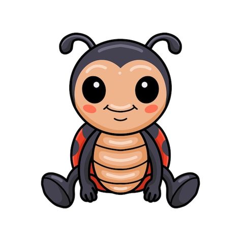 Cute little ladybug cartoon sitting | Premium Vector #Freepik #vector #adorable #animal-mascot #lady-bug #cartoon Kawaii, Bug Cartoon Drawing, Cute Ladybug Cartoon, Cartoon Bugs, Cartoon Sitting, Bug Cartoon, Ladybug Cartoon, Color Blur, Animal Mascot