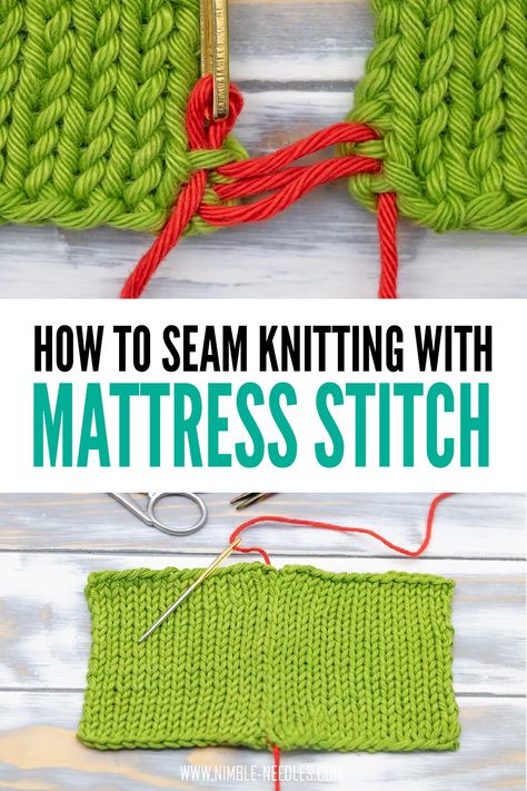 Mattress Stitch Sewing, Knit Pieces Together, Knitting Sewing Seams, Joining Knitted Seams, How To Sew Knitting Pieces Together, Knitting Mattress Stitch, Knitting Two Pieces Together, Mattress Stitch Knitting Video, How To Stitch Knitting Together