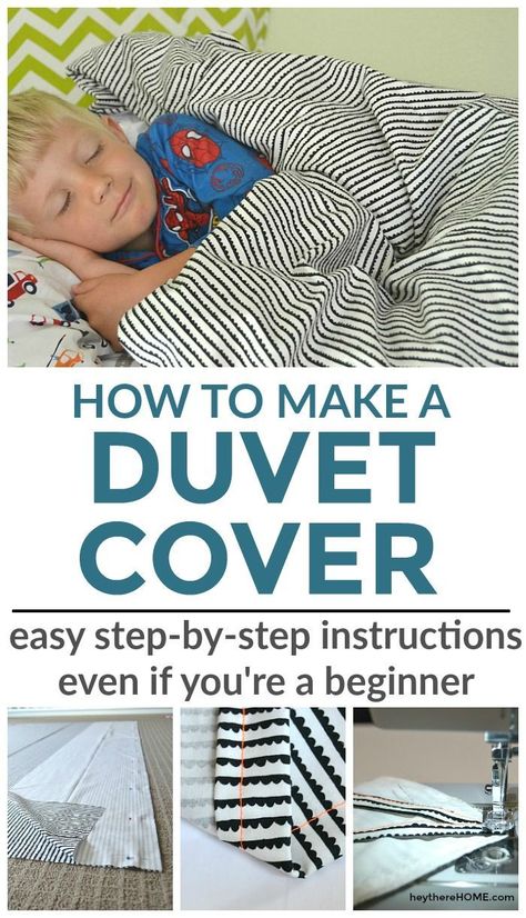 Easy step-by-step sewing tutorial to make your own twin duvet cover for your kid's bedroom. Can be easily modified to make a larger size duvet cover too. via @heytherehome Patchwork, Duvet Cover Diy, Casa Diy, Twin Duvet Cover, Kid's Bedroom, Fabric Purses, Beginner Sewing Projects Easy, Leftover Fabric, Diy Décoration