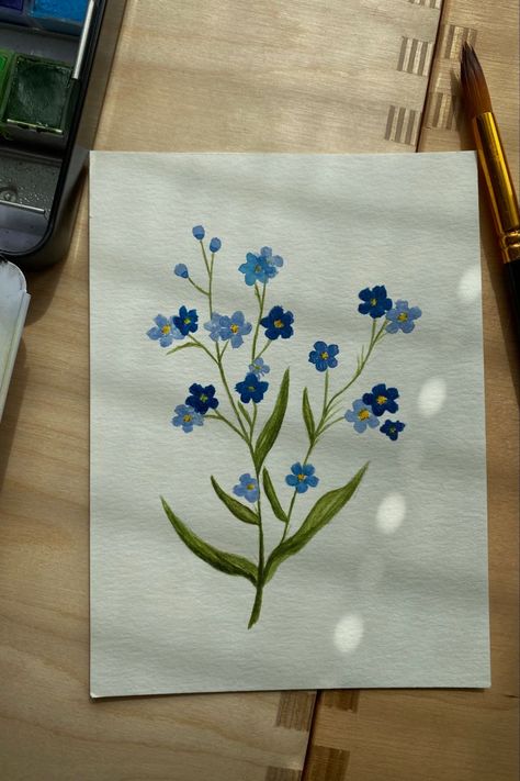 Very Simple Painting Ideas, Painting Inspo Easy Flowers, Simple Drawing On Canvas, Cute Simple Flower Paintings, Aesthetic And Easy Paintings, Painted Forget Me Nots, Things To Draw With Acrylic Paint, Easy Blue Flower Painting, Swap Painting Ideas