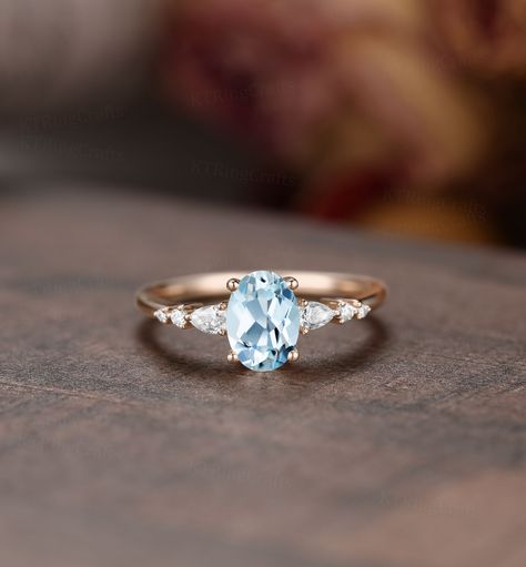 Aquamarine Engagement Ring Vintage, March Birthstone Ring, Pear Diamond Rings, Rose Gold Engagement Ring Vintage, Deco Rose, Cute Engagement Rings, Vintage Rose Gold, Aquamarine Engagement Ring, Rose Gold Diamond Ring