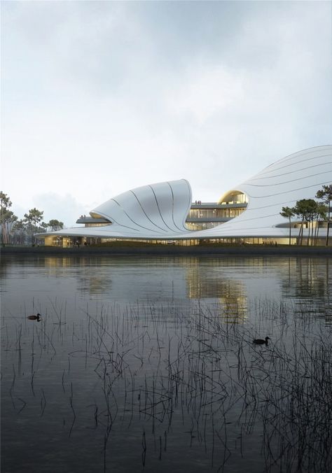 Jiaxing Civic Center | MAD Architects Mad Architects, Roof Shapes, Youth Activities, Parametric Architecture, Zaha Hadid Architects, Civic Center, Architecture Rendering, City Design, Roof Design