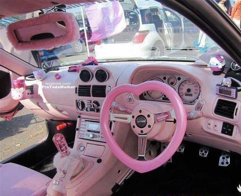 Pink Car Interior, Diy Suncatcher, Pink Ferrari, Hello Kitty Car, Pink Car Accessories, Barbie Car, Chip Foose, Tout Rose, Aston Martin Vanquish