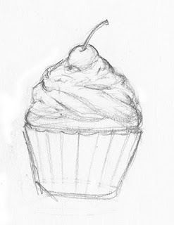 Cupcake Realistic Drawing, Dessert Drawings Easy, Cupcake Sketch Drawings, Realistic Cupcake Drawing, Simple Cupcake Drawing, Cupcake Drawing Aesthetic, Food Sketch Easy, Baking Drawing Reference, Dessert Drawing Realistic