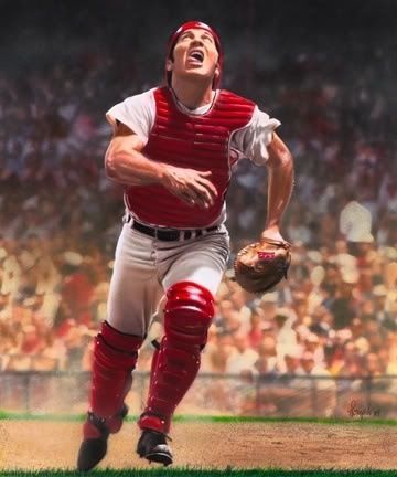 Johnny Bench, C, Cincinnati Reds (1967-89) – widely considered the greatest catcher ever, he played in 14 All-Star games (1968-80, 83), was a two-time World Series Champion (1975-76), and won: 10 Gold Gloves (1968-77), 2 NL MVP’s (1970,72), the 1968 NL Rookie of the Year; the 1976 World Series MVP, the 1976 Babe Ruth Award, the 1975 Lou Gerigh Award. In 1989, he was inducted into the Baseball Hall of Fame and in 1999 was selected for the Major League Baseball All-Century Team. Baseball Hall Of Fame, Johnny Bench, Baseball Catcher, Cincinnati Reds Baseball, Ohio History, Nationals Baseball, Baseball Pictures, Baseball Art, Celebrity Pics