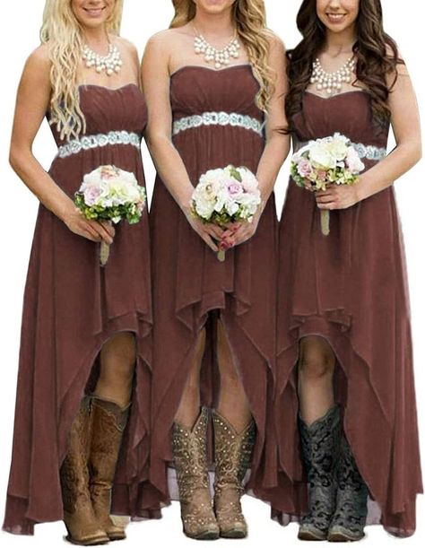 Bridesmaid Dresses High Low, Country Style Bridesmaid Dresses, Western Bridesmaid Dresses, Country Wedding Bridesmaids, Country Bridesmaid, Country Bridesmaid Dresses, Patterned Bridesmaid Dresses, Country Western Wedding, High Low Bridesmaid Dresses