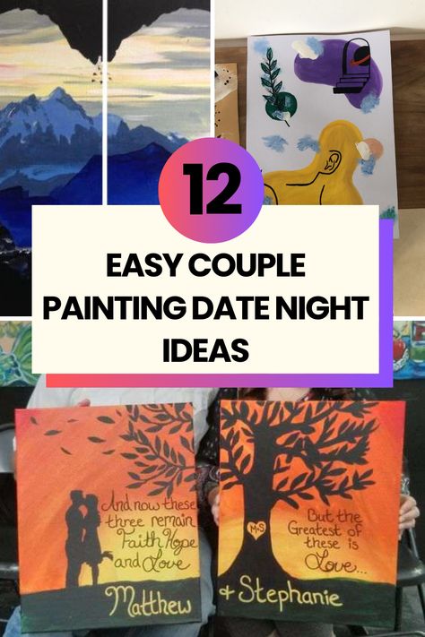 Looking for cute date night ideas? Then why don't you try painting! A painting date night is not only cost-effective but a great way to explore your partner's creative side! In this article, I share how to set up a romantic DIY painting date night and what materials you need to buy. Visit the blog to learn more Diy Painting For Couples, Diy Couples Canvas Painting, Date Arts And Crafts, Date Night Painting Ideas Couple Easy, At Home Couples Paint Night, At Home Date Night Painting, Canvas Paint Night Ideas, Wine And Paint Date Night At Home, Date Paint Night At Home