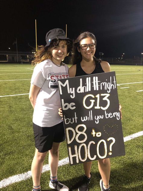 Marching Band Promposal Ideas, Band Hoco Proposals Ideas, Color Guard Hoco Proposals, Band Hoco Signs, Marching Band Hoco Posters, Marching Band Homecoming Proposal, Homecoming Proposal Ideas Marching Band, Color Guard Homecoming Proposal, Hoco Proposals Ideas Marching Band