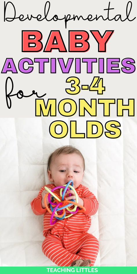 Here are several baby activities for your 3 to 4 month old. Playing with your baby will stimulate their senses & improve motor development, cognition, and language Crafts For 4 Month Old, Sensory For 3 Month Old, 4 Month Old Activities Learning, Sensory Activity For 4 Month Old, 4 Month Old Activity, Activities To Do With 3 Month Old, Activities To Do With 4 Month Old, Baby Schedule 4 Months Old, Cognitive Development Activities Infants