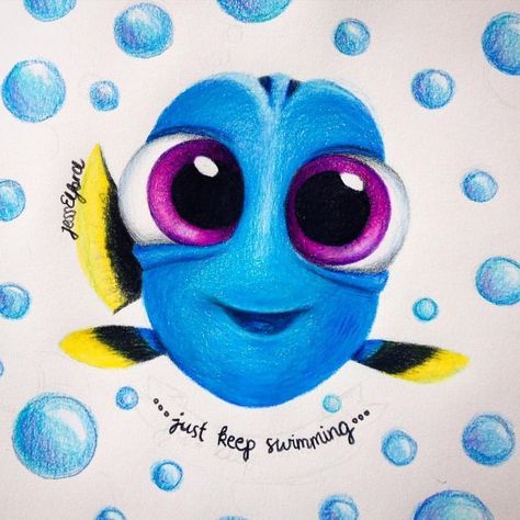 Drawing of baby Dory by Jess Elford. Drawn with prismacolor pencils Dory Drawing, Baby Dory, Disney Drawing, Disney Character Drawings, Disney Canvas Art, Prismacolor Art, Disney Paintings, Cute Disney Drawings, Disney Art Drawings