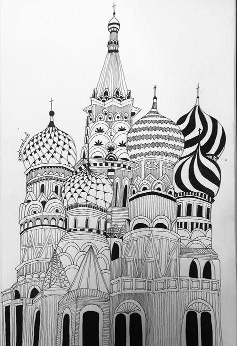 World trip via Pen drawing. St. Basil’s Cathedral  in Moscow, Russia. #pendrawing #penart #pendrawingart #penworkart #moscowcity #St.Basil’sCathedral Santos, Saint Basil's Cathedral Drawing, Saint Basil's Cathedral, St Basils Cathedral, St Basil's, World Trip, Pen Art, Moscow Russia, Pen Drawing