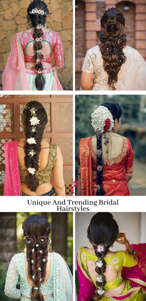 Most Trending Bridal Hairstyles for the Indian Bride. Follow us for daily wedding inspirations! #indianbride #bridalhairstyles#bridalmakeup #hairstyles #diyhairstyles#wedding #indianwedding #bridetobe#bride #bridesofindia #openhair#bridesofindia South Hairstyles Indian Weddings, Engagement Hairstyles South Indian, Bridal Braids Indian, Bride Hairstyles For Reception, Bridal Hair Brades, Bride Hairstyles South Indian Wedding, South Indian Bride Braid Hairstyle, Engagement Bride Indian Hairstyles, Reception Hair Do South Indian