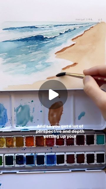 Mallery Jane I Watercolor on Instagram: "Learn how to paint waves in my Watercolor Landscapes Course🎨 #watercolorbeginner #watercolortutorial #watercolorpainting #learnwatercolor #howtodraw" Water Paint Techniques, Ships Watercolor Painting, How To Paint Watercolor Beach Scene, Paint Water With Watercolor, Ocean Landscape Watercolor, Rick Surowicz Watercolors, Watercolor Wave Painting, Watercolor Painting Beach, Watercolor Art Advanced
