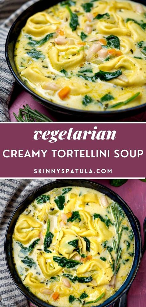 Creamy Vegetarian Tortellini Soup Essen, Bean Soup Recipes Healthy, Bean Soup With Canned Beans, Healthy Bean Soup, Vegetarian Tortellini Soup, Vegetarian Crockpot Soup, Vegetarian Tortellini, Bean Soup With Sausage, Soup Recipes Healthy