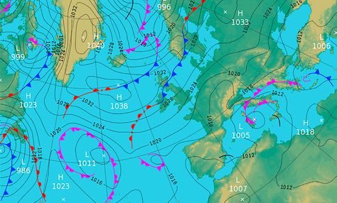 A weather map, also known as a synoptic weather chart, displays the air pressure systems around the world and predicts the upcoming atmospheric conditions. Reading, Weather Chart, Weather Map, Air Pressure, To Read, Surfing, Around The World, Map, The World