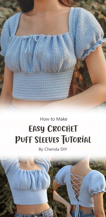 Easy Crochet Top Puff Sleeves Free Pattern Ideas - Carolinamontoni.com Crochet Vera Top, Free Crochet Dress Pattern, Crochet Skirt Free Pattern, Crochet Shirt Free Pattern, Edges Crochet, Crochet Shirt Pattern, Women Tops Design, Puff Sleeve Pattern, Crochet Mignon