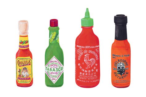 Bordeaux, Sriracha Bottle Tattoo, Hot Sauce Painting, Hot Sauce Illustration, Sriracha Illustration, Condiments Illustration, Hot Sauce Drawing, Sauce Illustration, Frankie Magazine