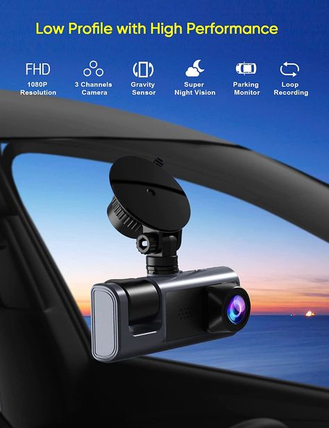 1080P Dash Camera for Cars, Dashcam Three Way Triple Car Camera with IR Night Vision, Loop Recording, G-Sensor, Parking Monitor, 24 Hours Recording Dash Camera For Car, Cabin Lighting, Dash Camera, Road Safety, Car Camera, Dash Cam, Drive Safe, Media Design, Night Vision