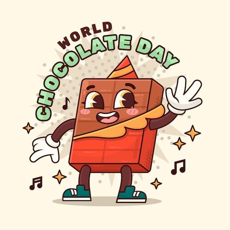 Chocolate Illustration Graphics, Candy Character, Chocolate Cartoon, Vintage Mascot, Bean Boozled, World Chocolate Day, Tshirt Graphics, Day Illustration, Chocolate World