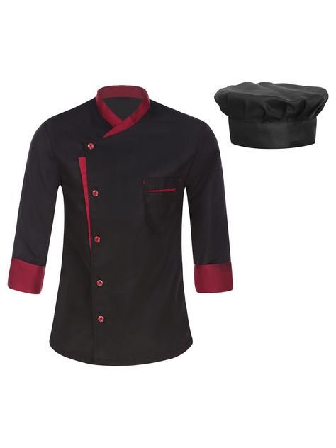 PRICES MAY VARY. Unisex chef jacket, cross-over collar, double-breasted for easy wearing, contrast color trimming details, simple but stylish Short sleeve chef coat with breathable mesh panel on the upper back, long sleeve chef coat can be rolled up to switch to 3/4 sleeves Humanized chest pocket and arm pocket design, beautiful and practical, it can be used to place pens and thermometers Pair with a chef hat, pleated design, solid color, one size fits most, back with adjustable elastic band for Chef Wear, Chef Uniform, Chef Coat, Safety Clothing, Chef Hat, Chefs Hat, Restaurant Kitchen, Hat Set, Professional Chef
