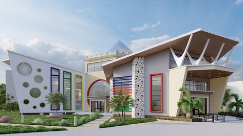 Modern Kindergarten Architecture, Preschool Architecture Design Building, Kindergarten Elevation Architecture, Kindergarten Elevation Design, School Building Elevation Design, Kindergarten Building Architecture, Elementary School Design Architecture, Kindergarten Elevation, School Elevation Design Architecture