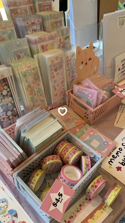 Kpop Stationary Aesthetic, Art Market Aesthetic, Sticker Business Aesthetic, Kpop Store Ideas, Kpop Small Business, Room Stationary, Cute Stationery Aesthetic, Kawaii Journal Stickers, Kpop Stationary