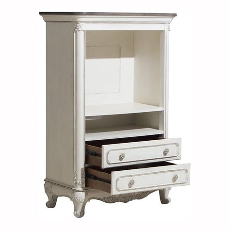 The Cinderella Collection is your little child's dream come true. The Victorian styling incorporates floral motif hardware and traditional carving details on the white with gray rub-through finished TV armoire that will create the feeling of stepping into a fairy tale. Kids Tv Stand, Hutch Desk, Daybed Twin, Cinderella Collection, Mirror Nightstand, White Armoire, Tv Armoire, Utility Cabinets, 4 Door Wardrobe