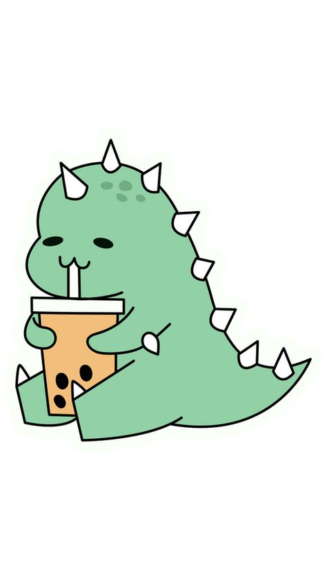 Dinosaur Drinking Boba, Dino Lucu, Cute Dinosaur Wallpaper, Like A Dino, T Rex Cartoon, Bubble Tea Sticker, Bubbel Tea, Tea Wallpaper, Animals Stickers