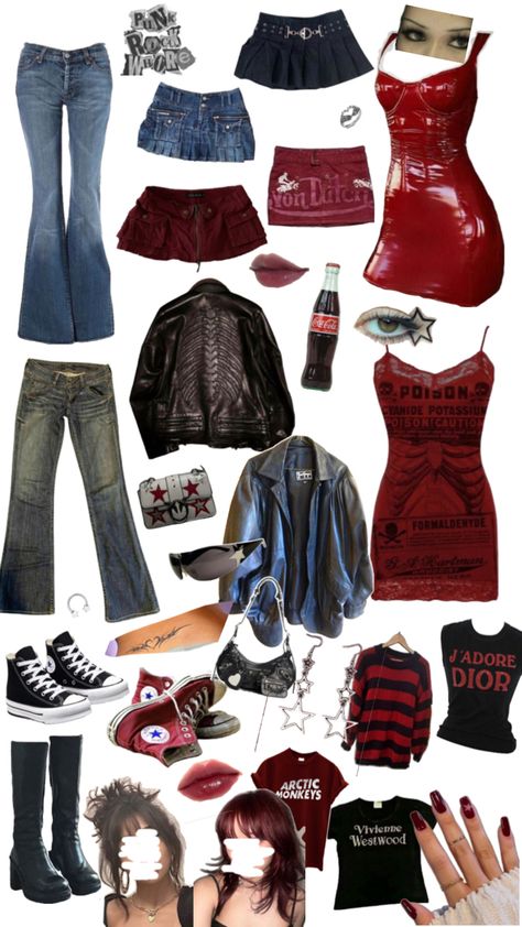 #rockstar #rockstargirlfriend #aesthetic #outfits #rockstargirlfriendaesthetic #darkred Rockstar Aesthetic Outfits, Modest Girly Outfits, Rock Star Outfit, Rockstar Girlfriend, Estilo Indie, Downtown Outfits, Fashion Top Outfits, Aesthetic Grunge Outfit, Thrifted Outfits