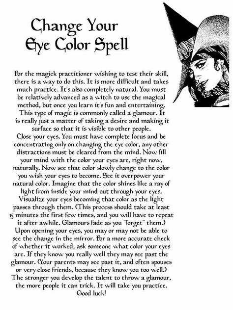 Glamour spell: eye color Glamour Magick, Glamour Spell, Paganism Spells, Change Your Eye Color, Beauty Spells, Eye Color Change, Types Of Magic, Magic Spell Book, Magick Spells