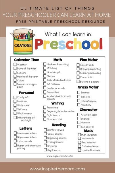 Want to start teaching your preschooler? Here is a printable, FREE list of things you can do at home with your preschooler! Home School Pre K Activities, Calendar Activities For Preschool, Free Printables Preschool Worksheets, What To Teach In Preschool, Preschool Needs List, Preschool Materials List, Teaching Math To Preschoolers, Centers For Preschool Classroom Ideas, Preschool Coop Class Ideas