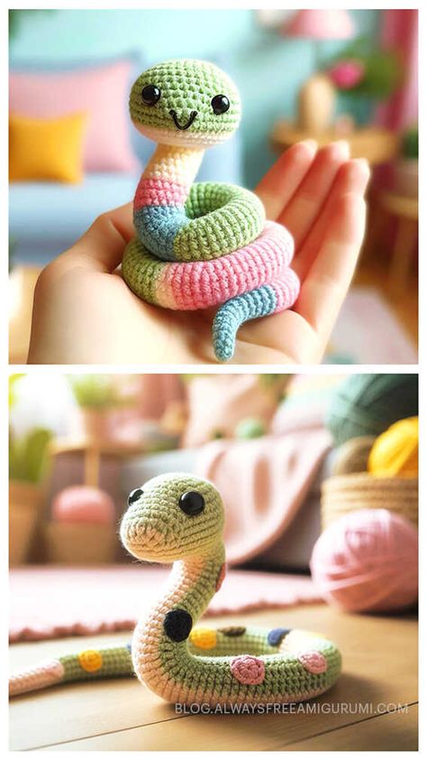 Amigurumi Snake Free Crochet Pattern Amigurumi Patterns, Free Snake Crochet Pattern, No Sew Crochet Amigurumi Free Pattern, Crochet Snake Pattern Free, Amigurumi Snake, Crochet Snake, Yarn Projects Crochet, Halloween Gesicht, Crochet Organizer