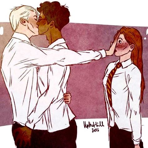 Drarry Kiss Ginny Funny Harry Potter, Fanart Harry Potter, Memes Harry Potter, Film Harry Potter, Glume Harry Potter, Drarry Fanart, Harry Draco, Severus Rogue, Gay Harry Potter