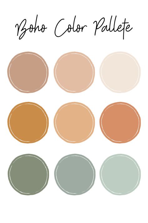 Earth Tone Bedroom Color Palette, Nice Color Palletes, Boho Chic Color Palette Home Decor, Earth Tone Room Colors, Boho Color Pallet Colour Schemes, Muted Color Palette Earth Tones Living Room, Boho Green Bedroom Color Palettes, Apartment Themes Color Palettes, Earthy Boho Bedroom Aesthetic