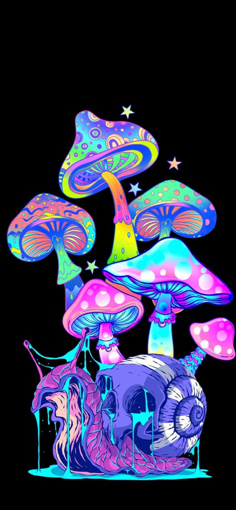 Trippy snail, mushroom wallpaper Tripy Wallpapers Aesthetic Dark, Trippy Snail, Snail Wallpaper, Mushroom Painting Ideas, Snail Mushroom, Trippy Aesthetic, Trippy Iphone Wallpaper, Mushroom Wallpaper, Trippy Designs