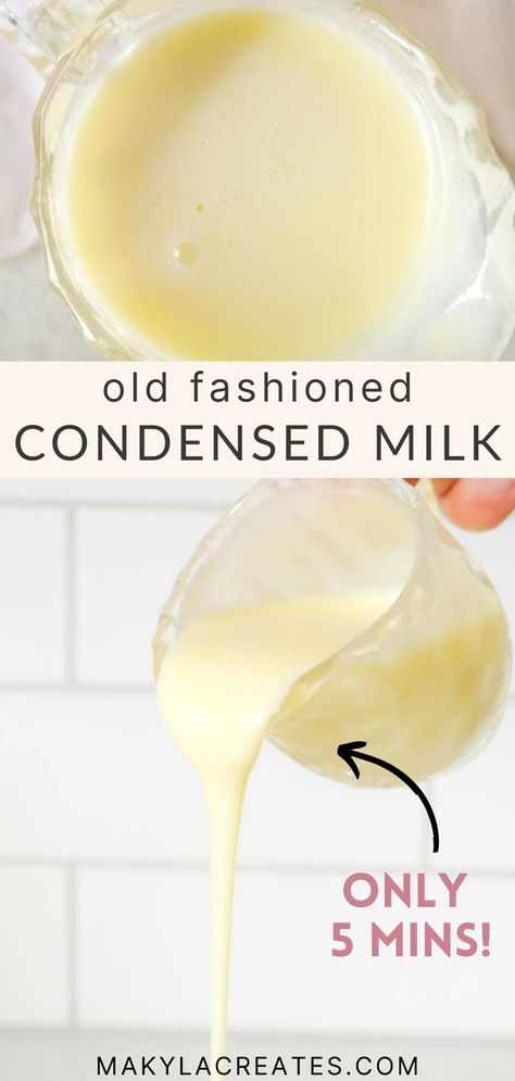 Making your own condensed milk couldnt be easier with this no bake, 5 minute recipe. You only need 4 simple ingredients to make old fashioned condensed milk just like the tin! Condensed Milk Recipes Easy, Condensed Milk Recipe, Homemade Sweetened Condensed Milk, 5 Minute Recipe, Homemade Condensed Milk, Sweetened Condensed Milk Recipes, Cooking Substitutions, Homemade Pantry, Condensed Milk Recipes